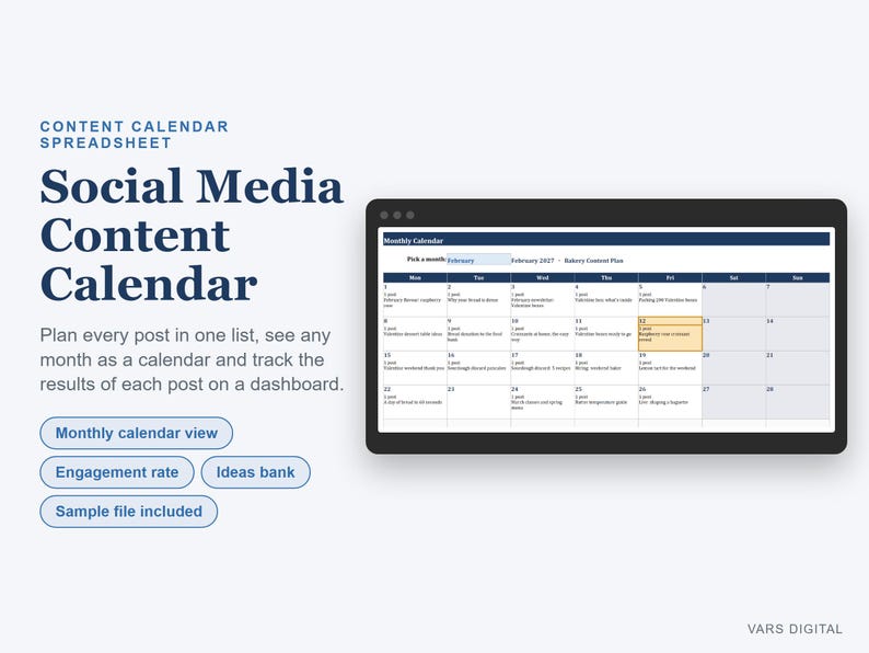 Social Media Content Calendar Spreadsheet, 2027 Planner with Analytics (Digital Download) Bild 1