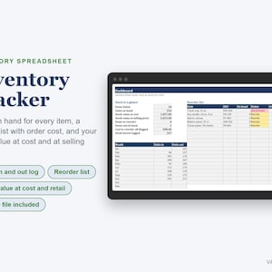 Inventory Spreadsheet, Stock Tracker with Reorder List, Stock In and Out Log (Excel) bild 1