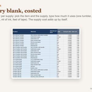 Tumbler Pricing Calculator Spreadsheet, Sublimation Pricing Calculator Excel, Tumbler Business Cost Template image 4
