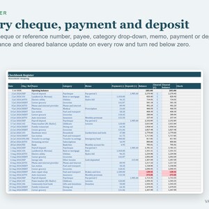 Excel-spreadsheet voor kasboekregistratie, sjabloon voor kasboekregistratie, bankafstemming, overzicht van doorlopend saldo afbeelding 4