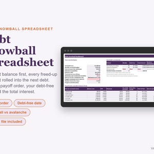 Debt Snowball Spreadsheet, Payoff Calculator, Snowball vs Avalanche (Excel) imagen 1