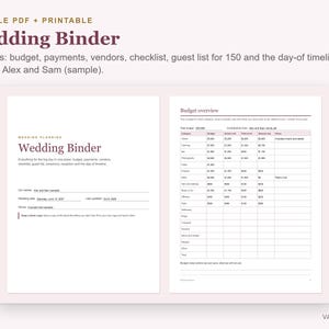 Wedding Binder Fillable PDF, Wedding Planning Book, Printable Planner, Budget, Guest List, Vendors imagem 2
