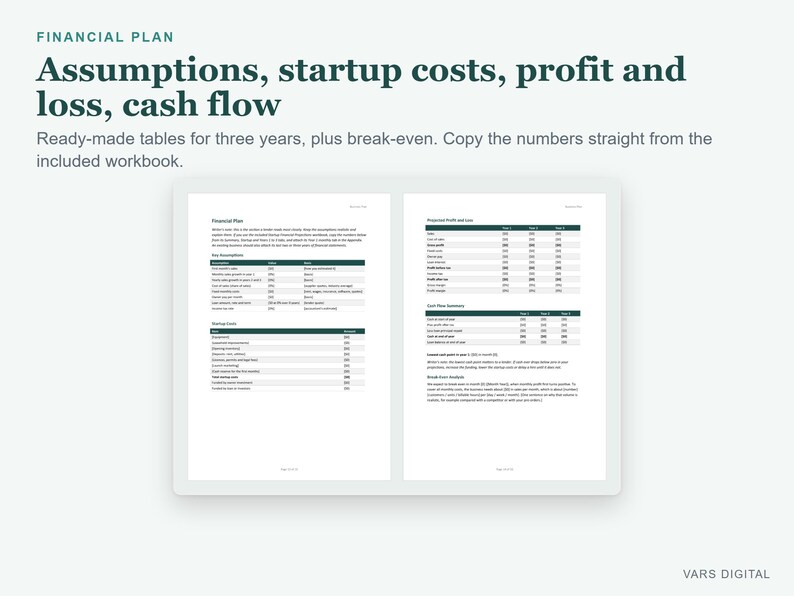Startup Business Plan Template Word, Financial Projections Excel (Digital Download) image 6