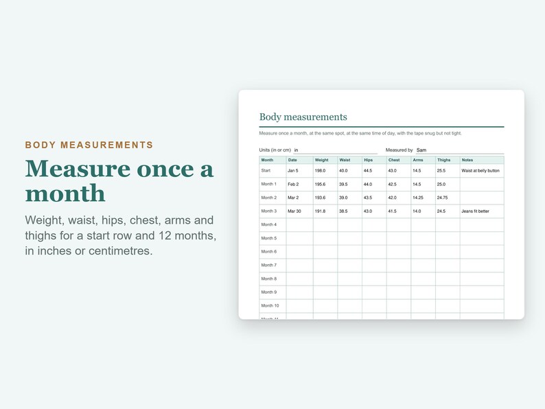 Weight Loss Tracker Printable and Fillable PDF, Weigh In Log, Body Measurements, Progress Chart image 5