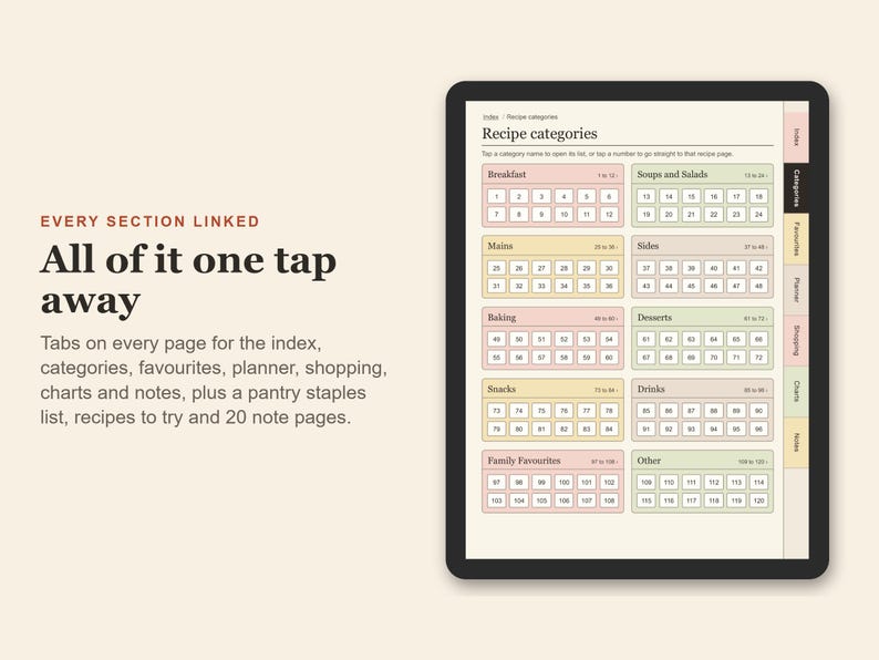 Digital Recipe Book, Undated Hyperlinked PDF Cookbook for Tablets, Meal Planner and Shopping List image 7