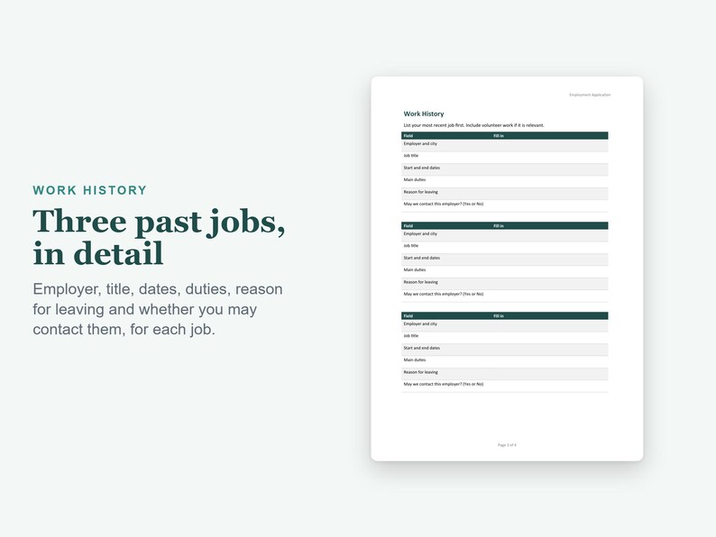Plantilla de solicitud de empleo, formulario de solicitud de empleo editable en Word y PDF imprimible para contratación. imagen 3