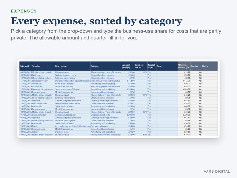 Self Employed Tax Spreadsheet UK, Sole Trader Income and Expense Tracker, Mileage Log (Excel) image 3
