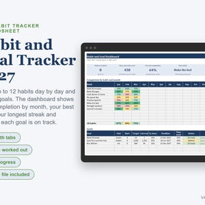 Habit Tracker Excel Spreadsheet 2027, Yearly Habit and Goal Tracker, Streaks, Dashboard image 2