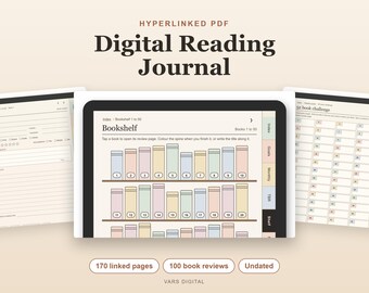 Digital Reading Journal, Undated Hyperlinked PDF for Tablets, Bookshelf and 100 Book Reviews