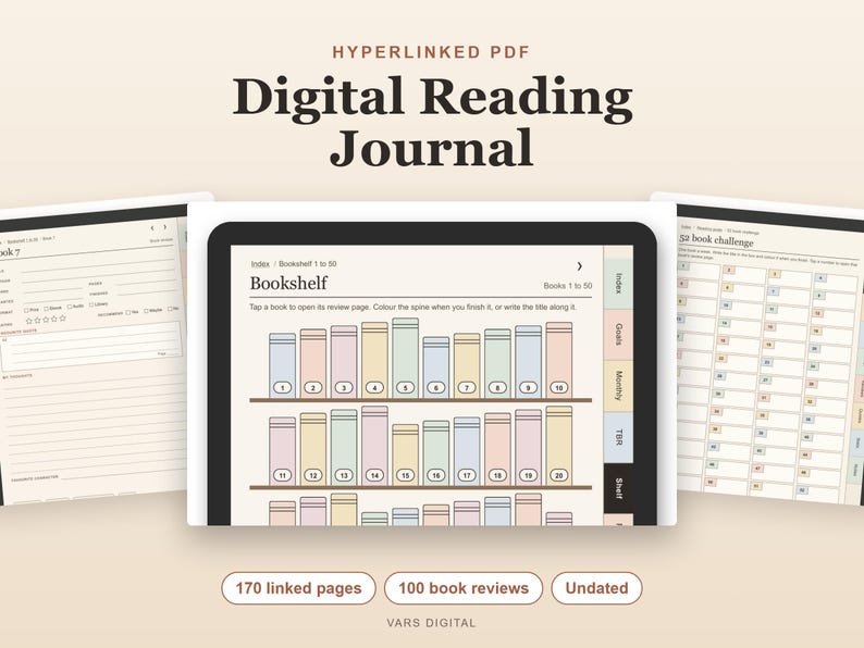 デジタル読書ジャーナル、日付なしハイパーリンク付きPDF（タブレット、本棚、100冊の書評用） 画像 1
