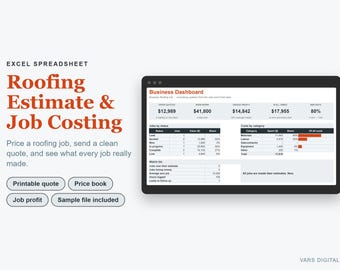 Roofing Estimate Template Excel, Roofing Quote & Job Costing Spreadsheet