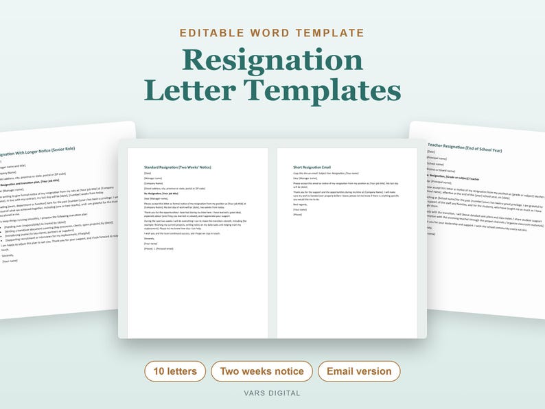 Resignation Letter Template, 10 Editable Word Letters: Two Weeks Notice, New Job, Email image 1