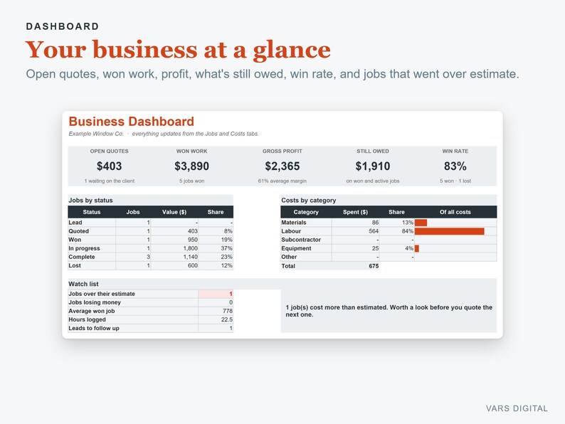 Window Cleaning Pricing & Job Costing Excel Template, Quote Generator, Profit Tracker (Digital Download) image 5