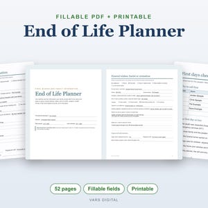 End of Life Planner Fillable PDF, Final Wishes Planner, Just in Case Binder, Printable Bild 1