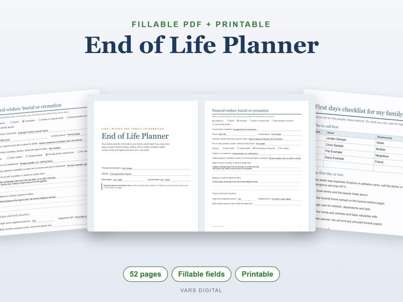 End of Life Planner Fillable PDF, Final Wishes Planner, Just in Case Binder, Printable Bild 1