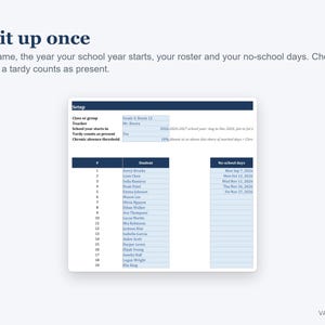 Attendance Tracker Spreadsheet, School Year Class Register, Absence Flag and Summary (Digital Download) immagine 4