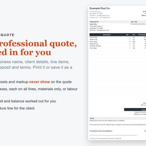 Pool Service Business Spreadsheet, Excel Pricing Quote & Job Costing Template image 2