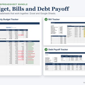 Monatsbudget-Tabellenkalkulationspaket, Rechnungsübersicht und Schuldenrückzahlungsplaner (Digitaler Download) Bild 2