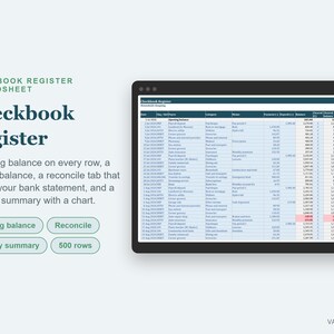 Excel-spreadsheet voor kasboekregistratie, sjabloon voor kasboekregistratie, bankafstemming, overzicht van doorlopend saldo afbeelding 2