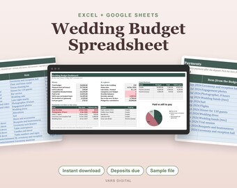 Planilha de orçamento de casamento, controle de custos, depósitos e pagamentos (Excel)