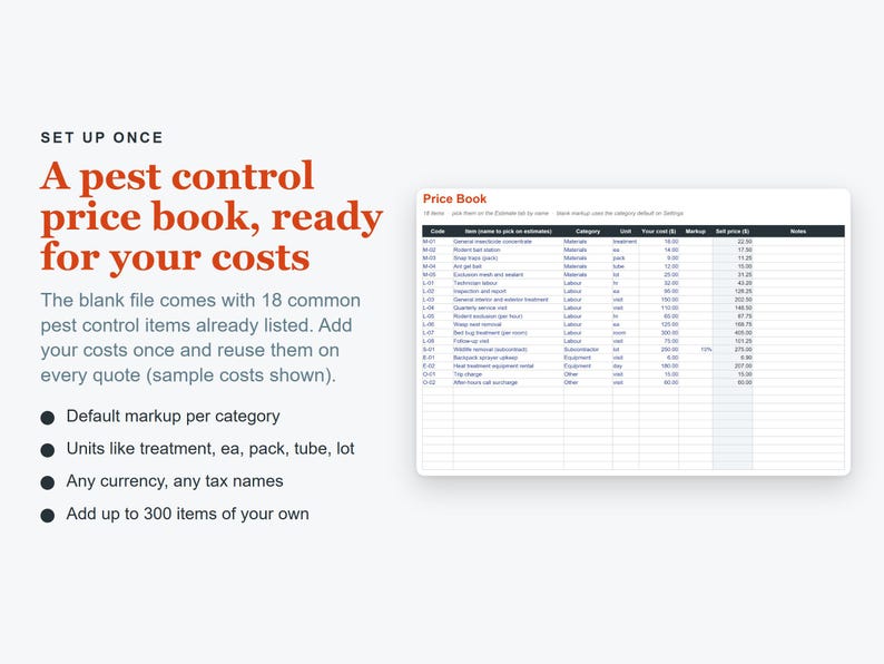 Pest Control Business Spreadsheet, Pricing Calculator, Excel Quote & Job Costing Template image 6