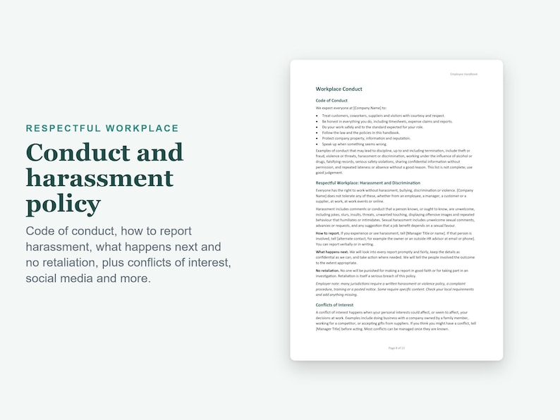 Mall för personalhandbok för småföretag, redigerbar Word-manual för HR-policy med onboardingformulär bild 5