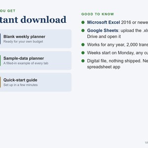 Weekly Budget Planner Spreadsheet, Spending Tracker with Bills and Savings (Digital Download) image 6