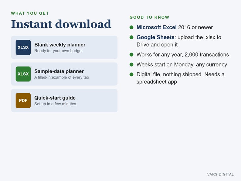 Weekly Budget Planner Spreadsheet, Spending Tracker with Bills and Savings (Digital Download) image 6