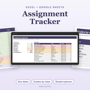 Hoja de cálculo para el seguimiento de tareas, deberes y calificaciones para estudiantes de secundaria y universidad (Excel) imagen 1