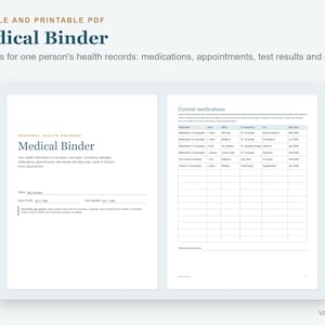 Cartella medica compilabile in PDF, pianificatore sanitario, registro dei farmaci, cartelle cliniche stampabili immagine 1