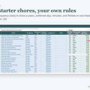 Cleaning Schedule Spreadsheet, Chore Chart for Adults with Chore Rotation and Weekly Tracker (Excel) image 4