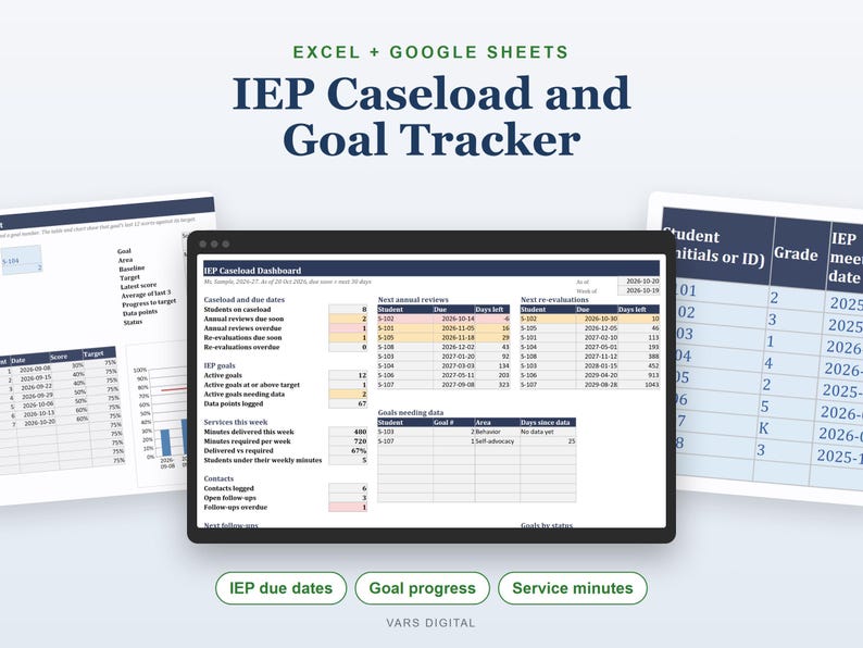 IEP Tracker Spreadsheet, IEP Goal Tracker and Caseload Manager for Special Education (Excel) zdjęcie 1