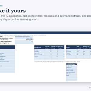 Subscription Tracker Spreadsheet, Monthly and Yearly Subscription Costs with Renewal Dates (Digital Download) image 5