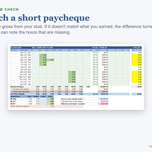 Timesheet Template Excel, Work Hours Tracker & Paystub Checker for Hourly Workers image 2