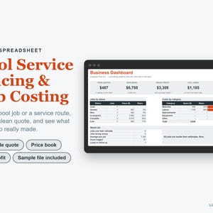 Pool Service Business Spreadsheet, Excel Pricing Quote & Job Costing Template image 1