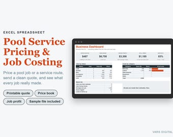 Pool Service Business Spreadsheet, Excel Pricing Quote & Job Costing Template