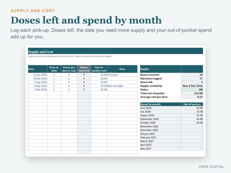 GLP1 Tracker Spreadsheet, Injection Log, Weight Loss Tracker, Dose and Side Effect Log (Excel) image 8