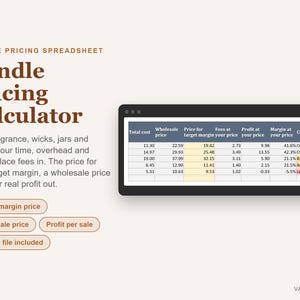 Feuille de calcul des prix des bougies, Calculateur de coûts de fabrication des bougies (Excel), Modèle de tarification pour une entreprise de bougies image 1