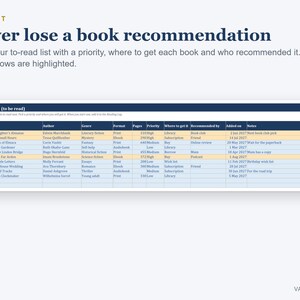 Digital Book Tracker Spreadsheet, Reading Journal with Star Ratings, TBR List (Excel/Sheets) imagen 5