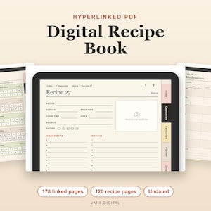 Digital Recipe Book, Undated Hyperlinked PDF Cookbook for Tablets, Meal Planner and Shopping List image 1