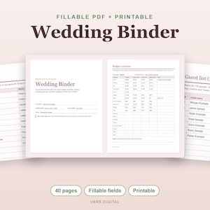 Wedding Binder Fillable PDF, Wedding Planning Book, Printable Planner, Budget, Guest List, Vendors imagem 1