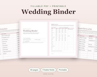 Wedding Binder Fillable PDF, Wedding Planning Book, Printable Planner, Budget, Guest List, Vendors