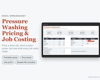 Pressure Washing Pricing Calculator Spreadsheet, Excel Quote & Job Costing Template