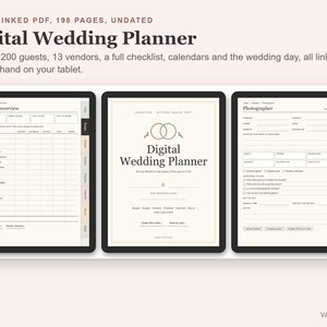 Digital Wedding Planner, Undated Hyperlinked PDF for Tablets, Budget, Guest List, Vendors, Checklist zdjęcie 2
