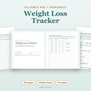 Weight Loss Tracker Printable and Fillable PDF, Weigh In Log, Body Measurements, Progress Chart image 1