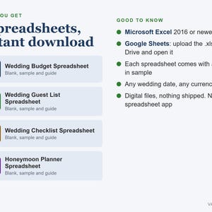 Wedding Planner Spreadsheet Bundle, Budget, Guest List, Checklist, Honeymoon (Excel) afbeelding 6