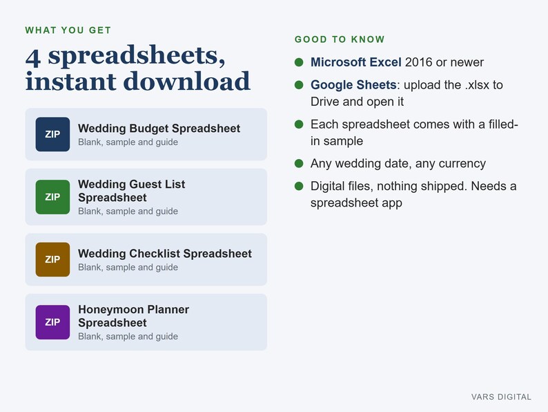 Wedding Planner Spreadsheet Bundle, Budget, Guest List, Checklist, Honeymoon (Excel) afbeelding 6