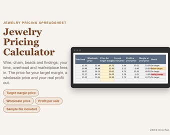 Jewelry Pricing Calculator Spreadsheet, Jewelry Making Cost Calculator Excel, Handmade Jewelry Business Pricing Template