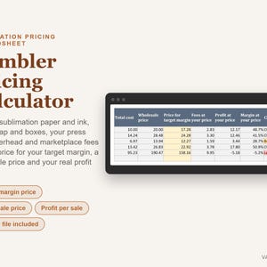 Tumbler Pricing Calculator Spreadsheet, Sublimation Pricing Calculator Excel, Tumbler Business Cost Template image 1