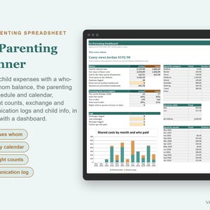 Planilha de Planejamento de Coparentalidade, Calendário de Custódia, Controle de Despesas Compartilhadas, Registro de Comunicação (Excel) imagem 2
